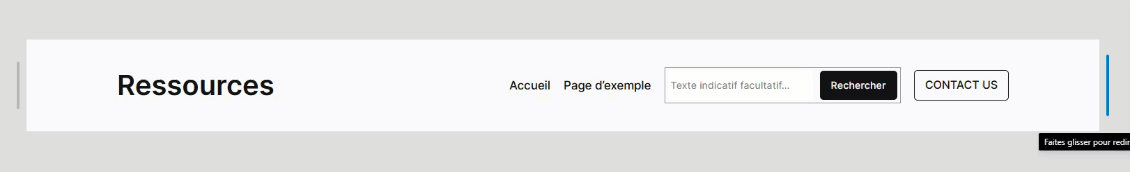 Menu recherche et contact